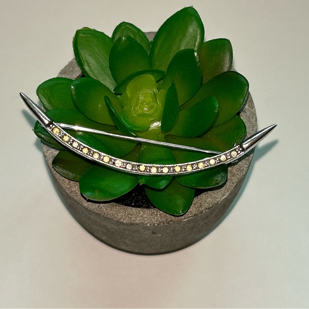 Vintage Crescent Sterling Silver Rhinestone Brooch Pin. - Picture 4 of 6